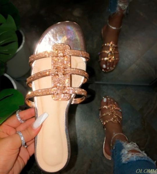 

2020 new women double-layer rhinestone outdoor beach shoes slippers summer sandals crystal buckles women outdoor plus size 35-43, Black