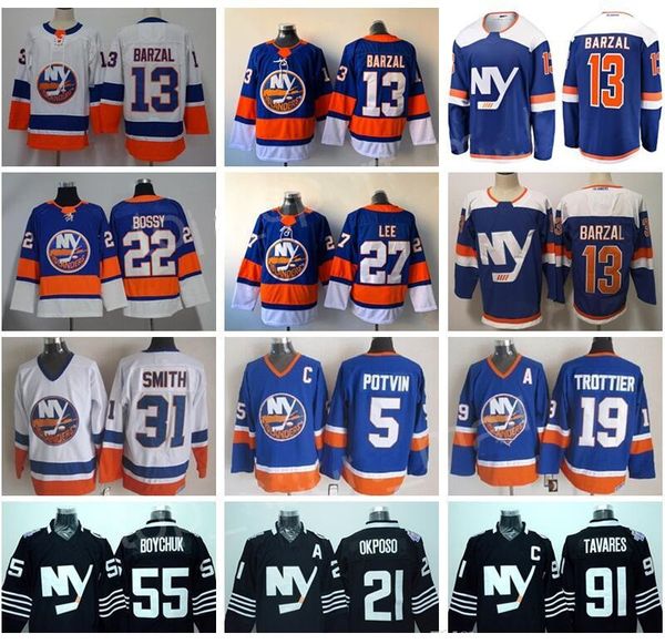 

custom name 13 mathew barzal hockey jerseys 27 anders lee 7 eberle 22 mike bossy josh bailey filppula smith trottier, Black;red