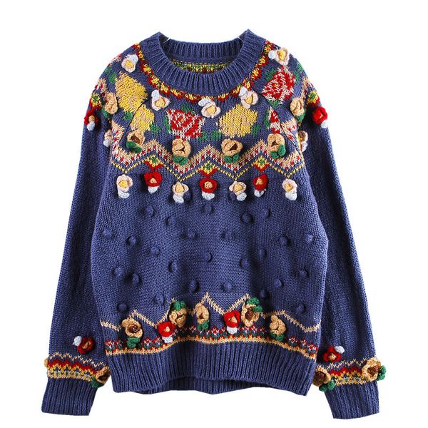 

red roosarosee designer women autumn retro handcraft woolen sweater stereo flower balls cute long sleeve elegant female sweaters, White;black
