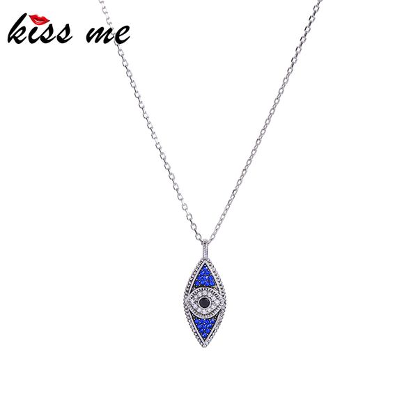 

поцелуй изысканный синий кристалл сглаз ожерелье для женщин подарки белого золота цвет длинной цепи ювелирные изделия аксессуары, Silver
