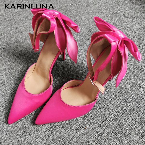 

karin new fashion plus size 35-47 pointed toe summer sandals woman shoes buckle strap sweet bowtie shoes women, Black