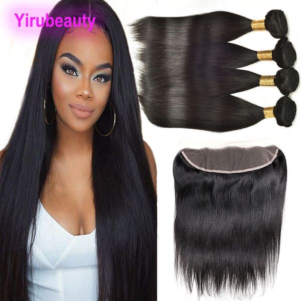 

peruvian virgin hair 13x4 lace frontal with 4 bundles 10-28inch human haiir straight wholesale hair wefts with baby hair closure, Black;brown