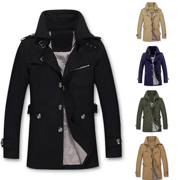 

shujin men's spring autumn men solid color business long trench coat men plus size classic long trench jacket 2019 coat, Tan;black