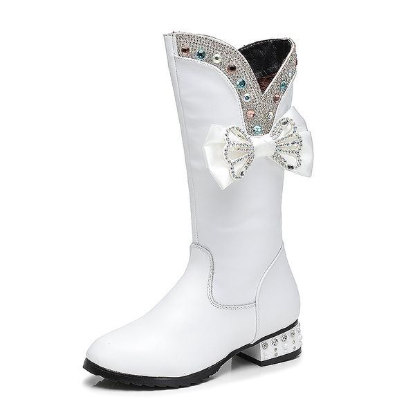 

kids girl knee-high boots children girl boot winter bow rhinestone girls princess shoes kids shoes waterproof boots size 28-38, Black;grey