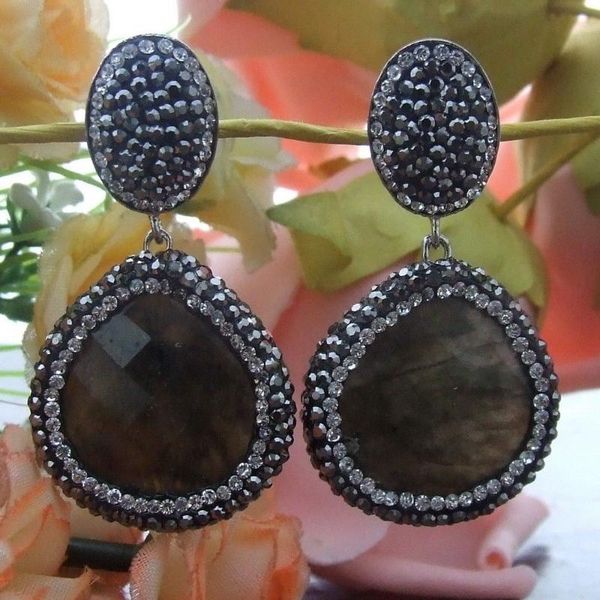 

women's 2'' natural labradorite earrings, Golden