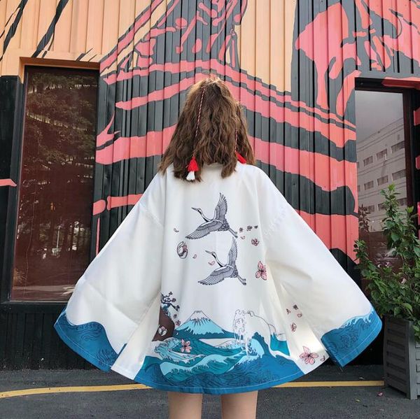 

new autumn japanese styles kimono couple cardigan printing kimono yukata woman man loose student outer garment, Red