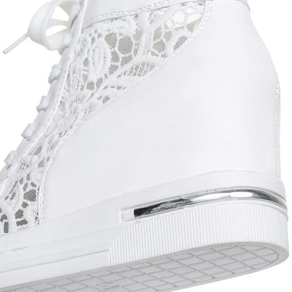 Vendita calda-Creepers Scarpe tacco alto stringate in pelle bianca argento