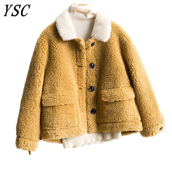 

ysc handmade 2019 new design women long wool coat turn collar loose thickening coat short style big button 2, Black