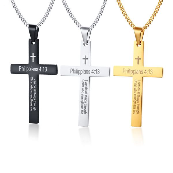 

ожерелье из нержавеющей стали молитва choker крест подвеска для мужчин филиппийцам 4:13 повседневный вера молитва иисуса jewelry, Silver