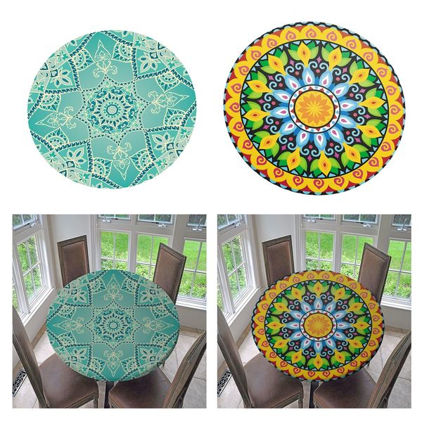 

2pcs boho waterproof non-slip round table cover elastic edged table cloth
