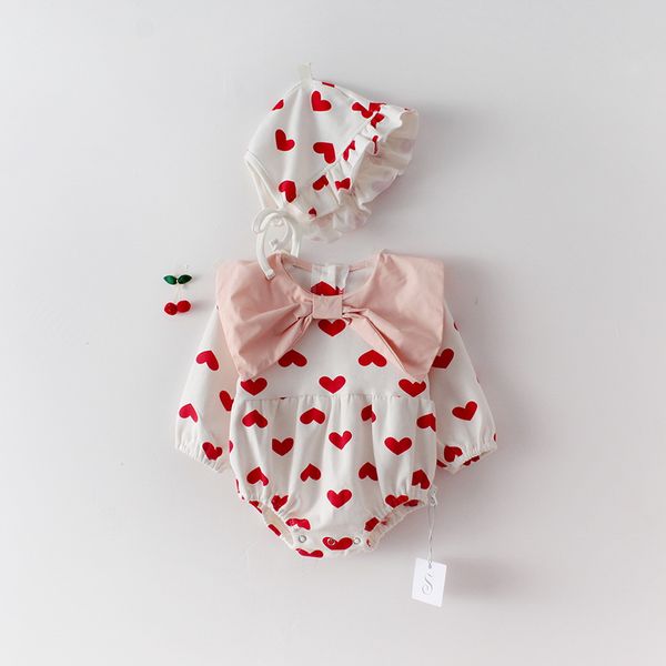 

love heart baby girl romper 2020 день святого валентина лук с длинным рукавом принцесса боди бесплатная шляпа детская одежда e92117, Blue
