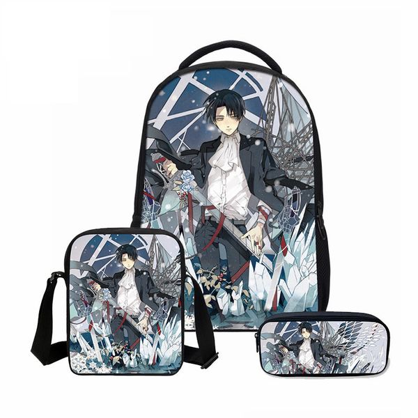 

veevanv attack on titan printing backpacks fashion 3pcs/set combination bagsteenager school bookbag cartoon mochila shoulder bag
