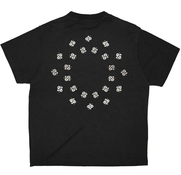 

tide brand designer men luxuryaskyurself floral relief three-dimensional foam printing old washed vintage round neck short sleeve t-shirt hi, White;black