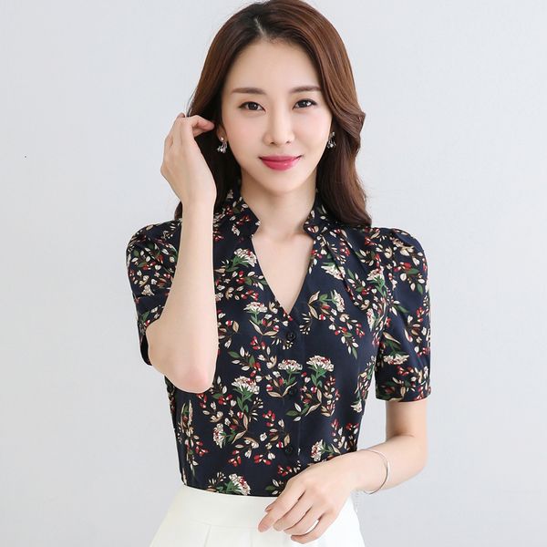 

women womens blouses spring plus size new female chiffon blouse printed flower fashion print women short sleeve shirt 894f 30, White