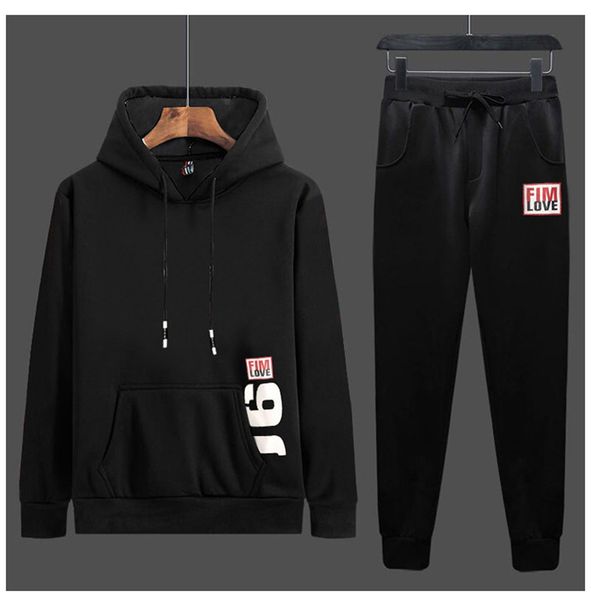 

2020 spring mens hooded tracksuits letter printed active pattern casual male clothing solid pullover loose couple sport 2pcs, Gray