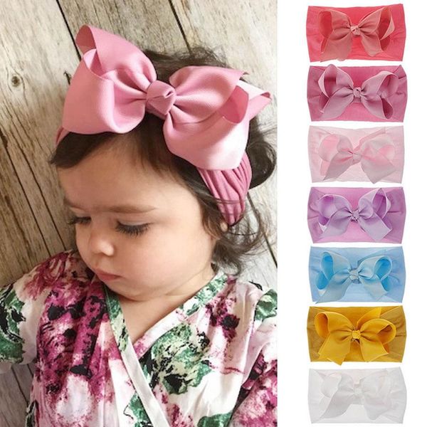 

мода новорожденных детей оголовье большого bowknot головная повязка эластичная тюрбан широкий hairband headwear глава декор для 0- 7 лет, Slivery;white