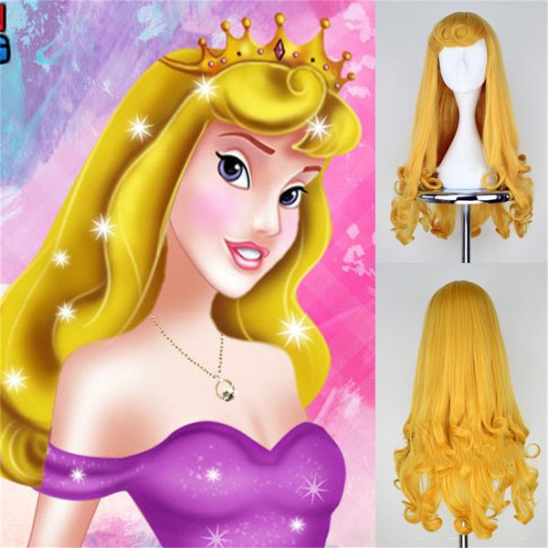 Cartoon Princess Role Yellow Color Body Curly Long Wave Cosplay