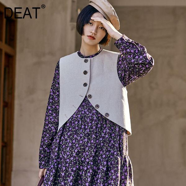 

deat] women button short personality loose fit vest new v-collar sleeveless fashion tide all-match spring autumn 2020 13f863, Black;white