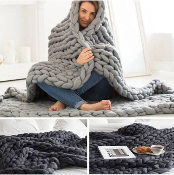 

wholesales 2019 chunky knit blanket throw bulky blanket knitting yarn baby bed chair mat rug