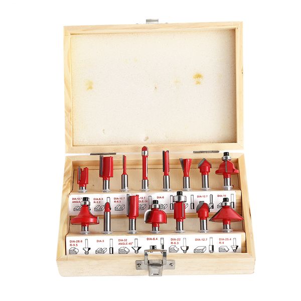 

12pcs 15 pcs router bit set electric hand trimmer milling cutter carbide shank woodworking trimming engraving carving cut tool