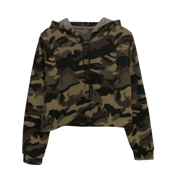 

army green camo print hoodies sweatshirt rock camouflage long sleeve short pullovers hoodie women autumn sweatshirts crop f2, Black