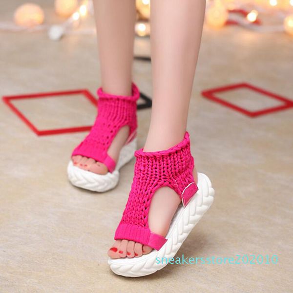 

comfortable casual wool women summer sandals knit platform shoes candy color wedges sandalias for women high heel summer shoes s10, Black