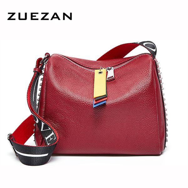 

fashion rivets female leather messenger bag, 100% real cow skin, women's genuine leather shoulder bag, cross body a4655