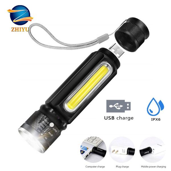

flashlights torches zhiyu multifunctional led rechargeable battery powerful t6 torch side cob light linterna tail magnet work