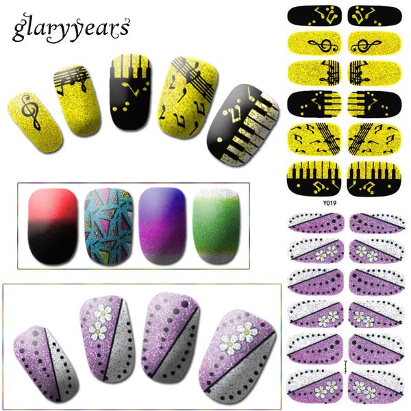 

glaryyears 1 piece full cover y nail sticker glitter pattern gradient pure nail art decal manicures wrap tool decoration fashion, Black