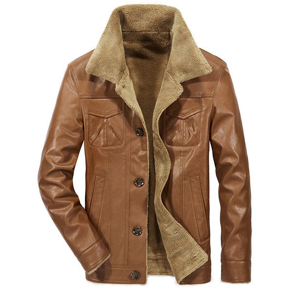

tang 2019 new mens brand clothing thermal outerwear winter fur male fleece jackets men's leather jacket pu coats, Black;brown