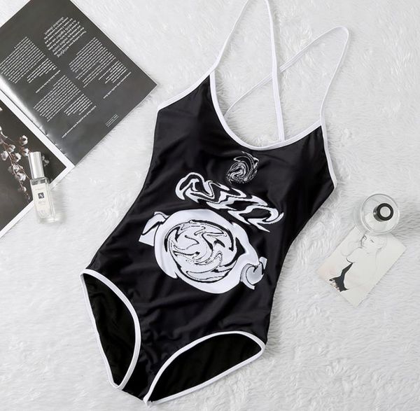 

swimsuits with letters summer fashion bikini beach wear one-piece suit for women backless bathing suit wholesale, White;black