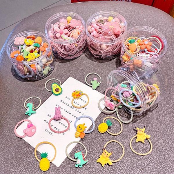 

30pcs/pack girl cute cartoon hair bands baby ears hair rope gum fruit crunchy tie kawaii scrunchies accessories, Slivery;white
