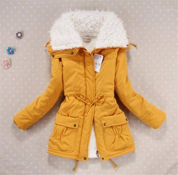 

jackets fashion lapel neck female outerwear candy color winter women coats thick long sleeve solid color ladies cotton, Black