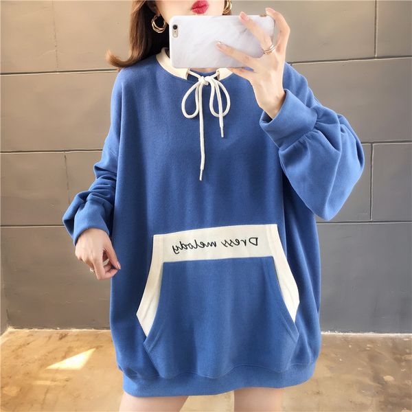 

оптовая продажа осень зима с длинным рукавом свободные негабаритные женщины длинный балахон женщины джемпер женщины толстовка b100780z, Black