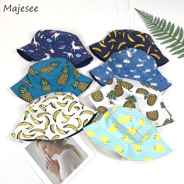 

bucket hats women leisure sunshading fisherman hat female folding double-sided womens korean style fashion students printed chic, Blue;gray