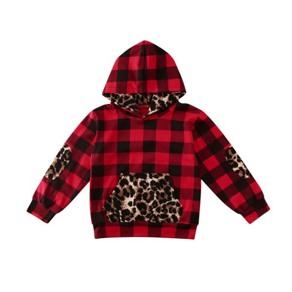 

children hoodies toddler kids baby girl long sleeve winter leopard print plaid hooded long sleeve autumn spring ing, Black