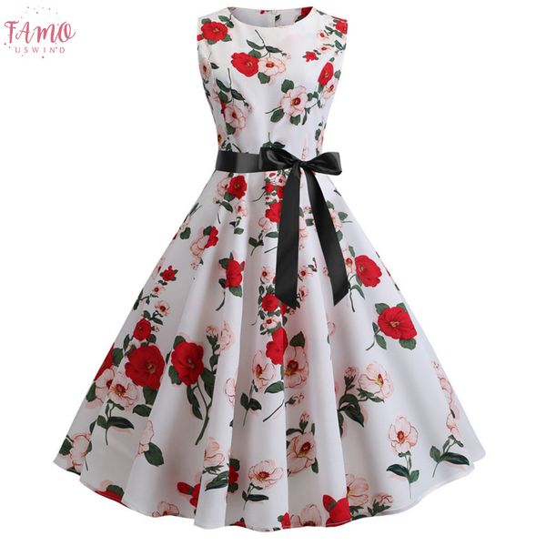 

летнее платье женщины 2020 рукавов цветочный принт старинные чешские платья винтаж 1950-х годов o шеи пояс вечернее платье качели, Black;gray