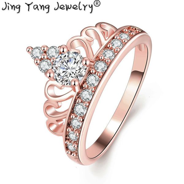 

jingyang kroon ringen voor vrouwen sieraden цирконий розовое золото kleur vrouwen обручальное кольцо romantische luxe party huwelijkscadeau, Golden;silver