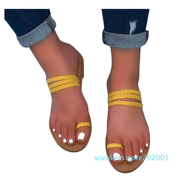 

women flip flop casual beach shoes slip-on round toe outdoor roman flats slippers outdoor casual beach shoes plus size 37-42, Black