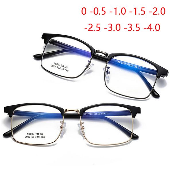 

retro literary tr90 1.56 aspherical lens prescription glasses women men metal half frame myopia eyeglasses 0 -0.5 -1.0 to -4.0, Black