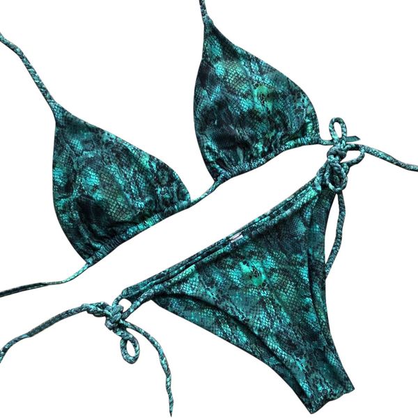 

women's snake print push-ups beach swimming suit 1-23, Black;white