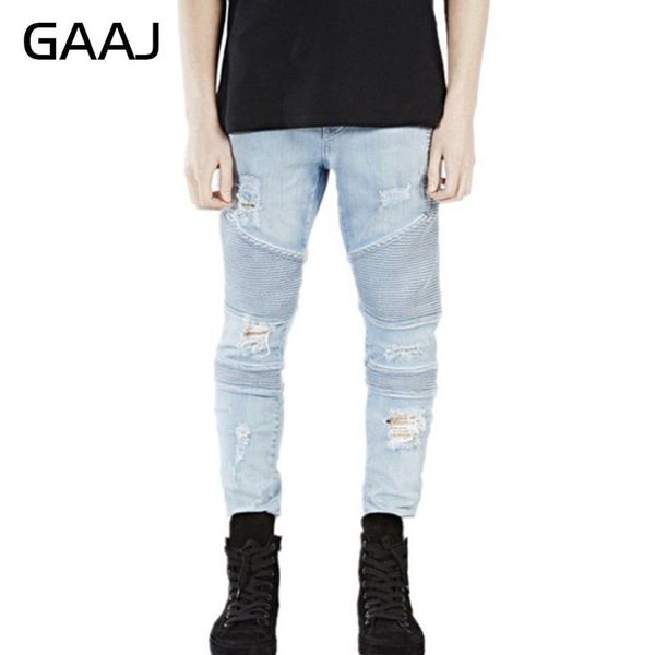 

gaaj mens skinny biker jeans men ripped rider denim light blue black jean motorcycle runway washed moto denim joggers#hjc2x