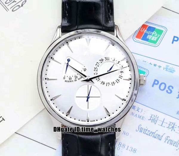 

высокое качество белый циферблат мастер ультра тонкий 1378420 запас хода автоматические мужские часы серебряный чехол q1378420 кожаный ремеш, Slivery;brown