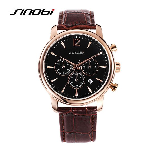 SINOBI Mode Kausalen Herren Uhren Top Marke Luxus Kalender Chronograph Leder Armband Armbanduhr Business Montre Hommes