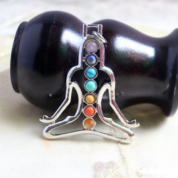 

crystal glass 7 chakras healing stones yoga meditation chakra charm pendant, Silver