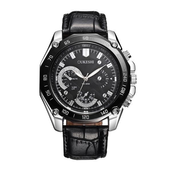 

reloj hombre watches men fashion design leather band waterproof three-eye quartz men's watch sport digital relogio masculino, Slivery;brown