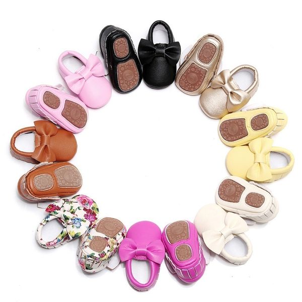 A ordem da mistura Atacado 10 pares de Moda infantil 0-4years Adorável Bow rígido Sole Criança mocassins de couro bebés primeira Walker Shoes