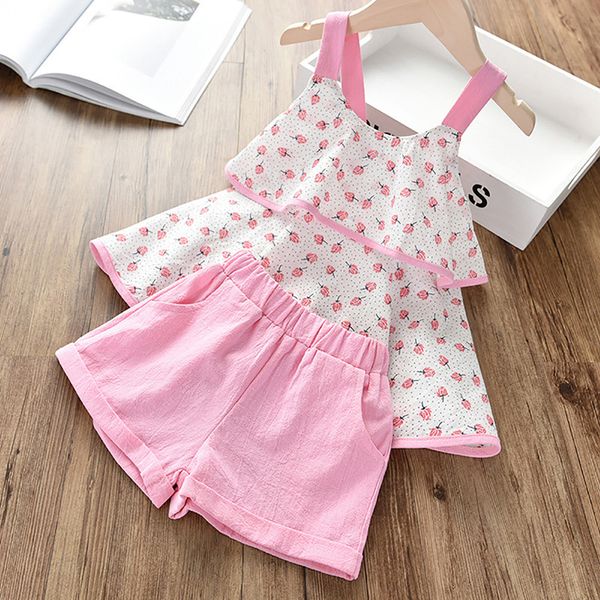 

2020 brand summer girls clothing sets new cotton print short sleeve t-shirt and shorts girls clothes fashion suits, White