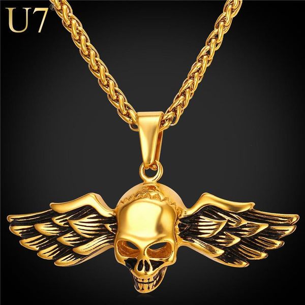 

уникальная новая мода череп подвесок с панками из нержавеющих ювелирных изделий мужчин ювелирных изделий 18k позолоченный vintage крыло ожер, Silver