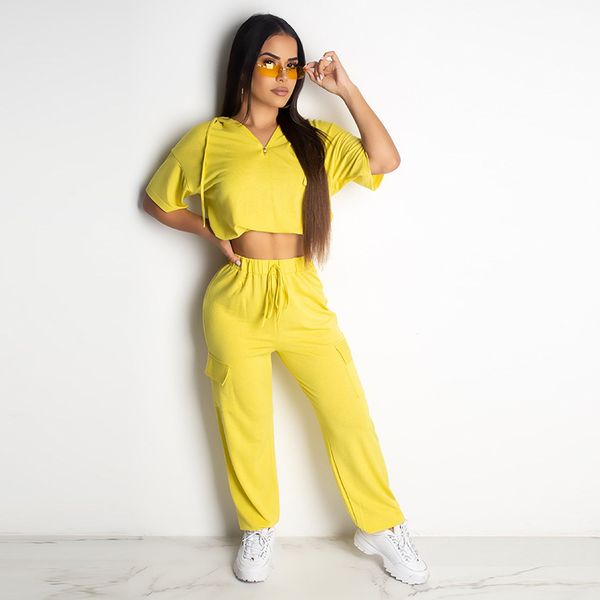 

2 two piece set hoodies crop blouse tracksuit women sweat suits sweatshirt drawstring sportswear plus size pants yellow, White